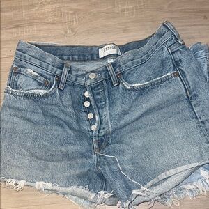 Agolde Blue Frayed Denim Shorts